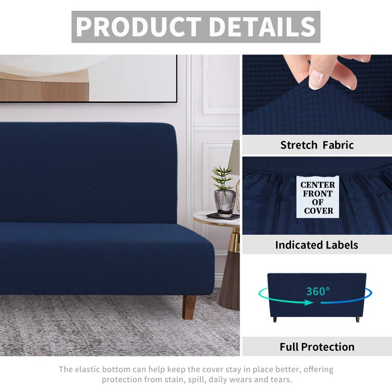 Easy-Going 100% Waterproof Futon Cover, Dual Waterproof Couch Cover for Futon, Stretch Jacquard Sofa Cover, Leakproof Furniture Protector for Kids, Pets, Dog and Cat (Medium, Navy) - Image 4